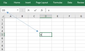 Identifying cell locations in Excel: x is in cell D5