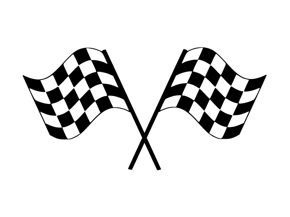 Finish line flags crossed over one another.