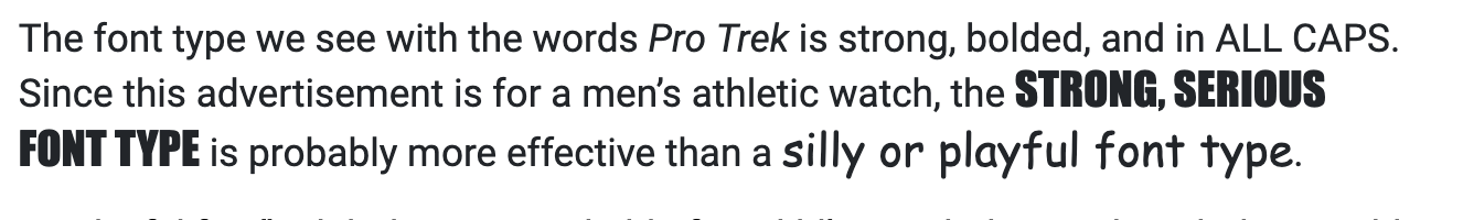 An example of text featuring different typefaces.